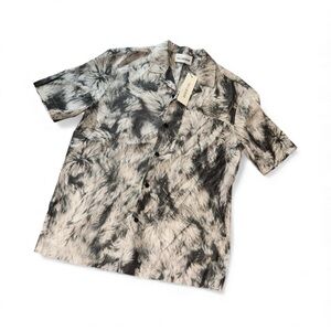 🔥 $200 Han Kjobenhavn Men’s B & W Printed Boxy Summer Collared Shirt Sz M 🔥